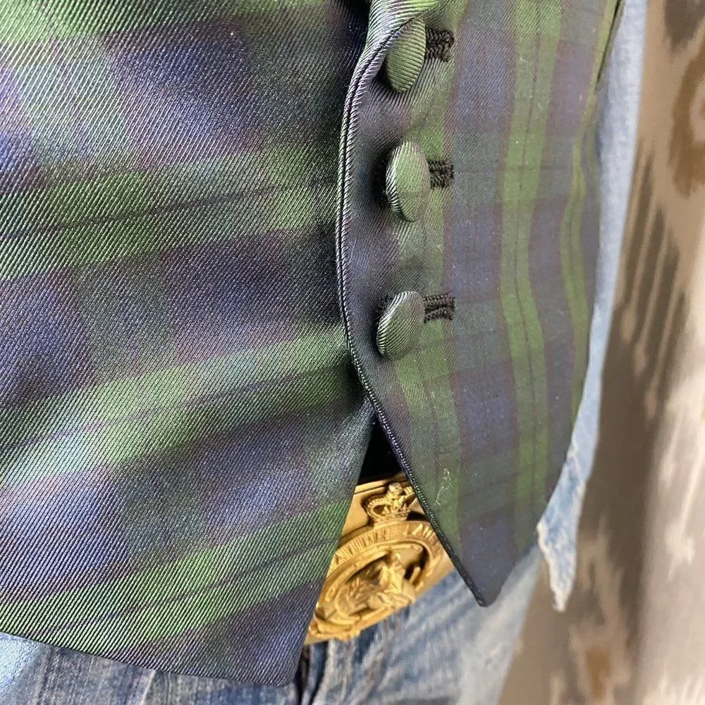Polo Ralph Lauren Silk Blackwatch Tartan Plaid Shawl Collar Waistcoat Vest